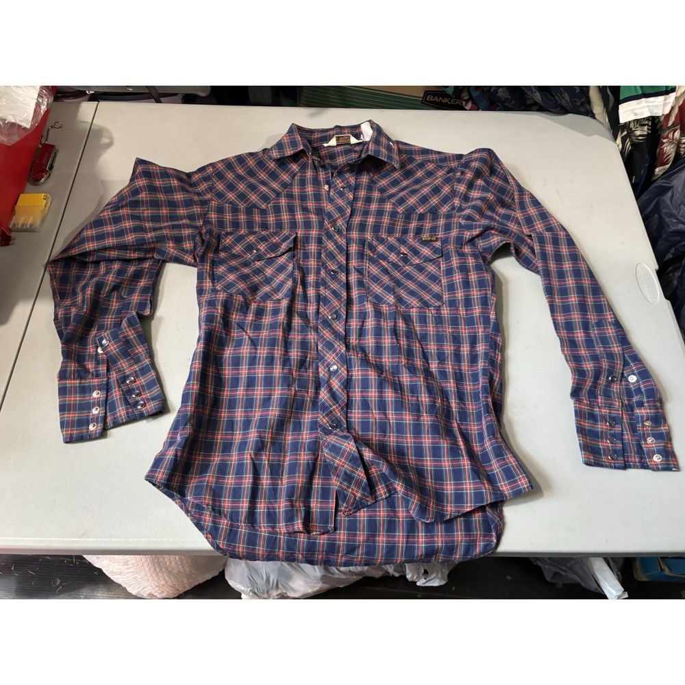 Vintage Sears Roebucks Western Wear Mens Cowboy Shirt Small Red Plaid Pearl Snap